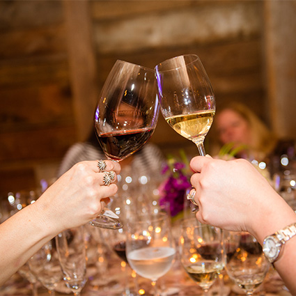 Wine pours into a glass at The Barns at Wolf Trap.