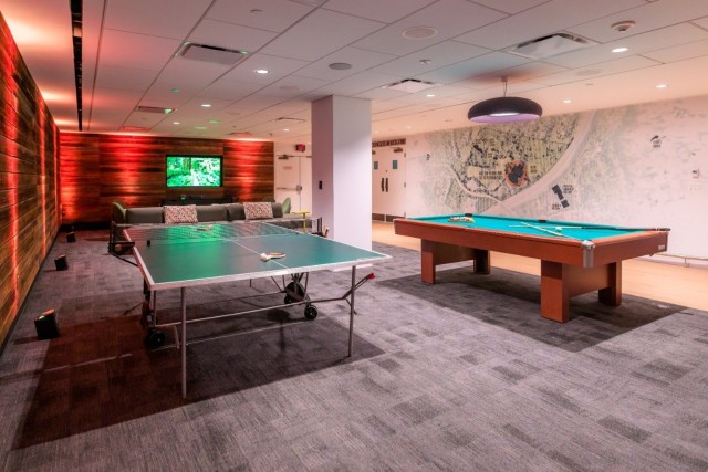 Filene Center artist's lounge, with ping-pong and pool.