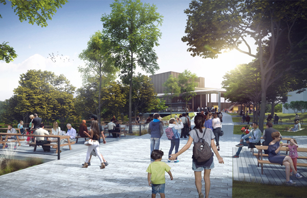 Rendering of the updated picnic areas outside the Filene Center.