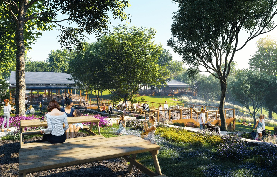 Rendering of the updated picnic areas with a view of the Meadow.