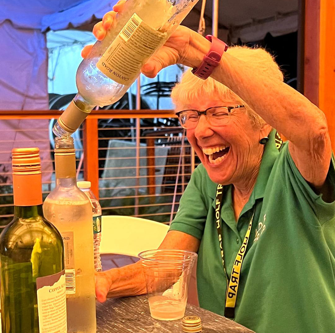 Wolf Trap Volunteer Phyllis Krochmal working at a member dinner.