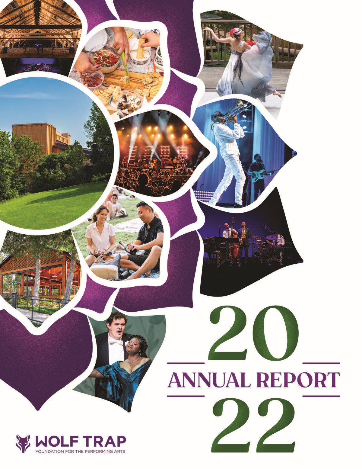 2022 Annual Report Cover: A collage of images form petals on a flower.