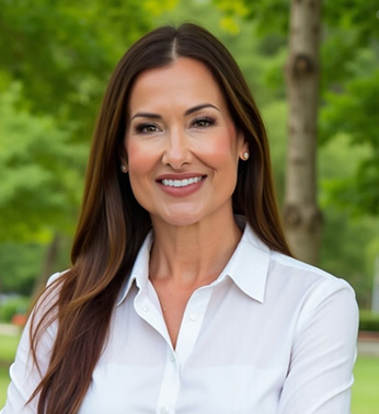 Sara Jaffe with green woods in the background.