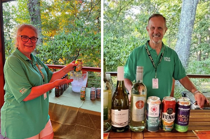 Juliet and Jim Arrighi work at a member event at Wolf Trap.