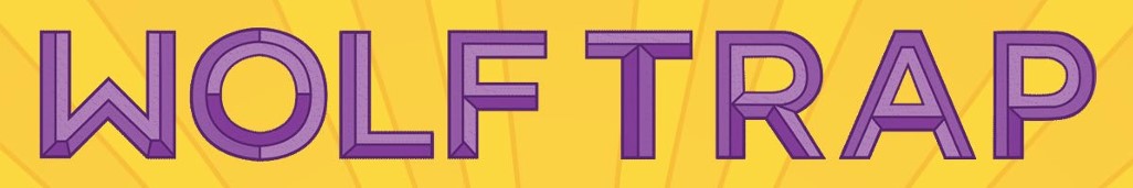 Wolf Trap written in purple over a sunny yellow background.