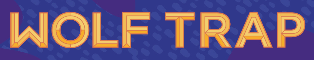 Wolf Trap written in yellow and orange over a blue and purple background.