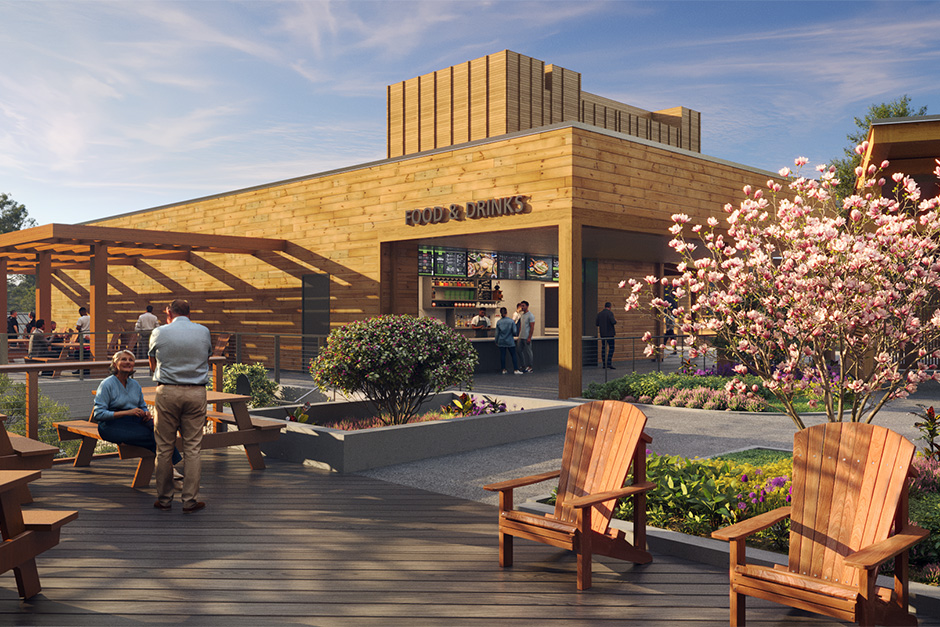 Rendering of the updated Meadow Commons Concessions Stand at the Filene Center.