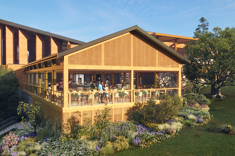 Rendering of the exterior of the new Meadow Lounge at Wolf Trap.