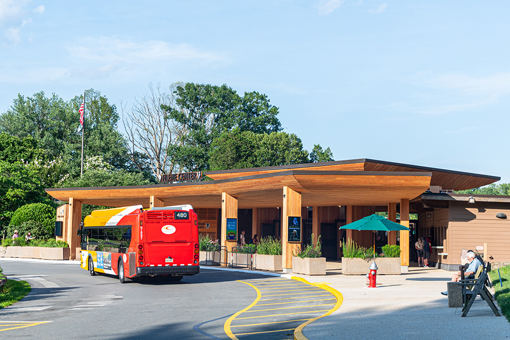 A shuttle bus drops patrons off at Wolf Trap's new main gate.