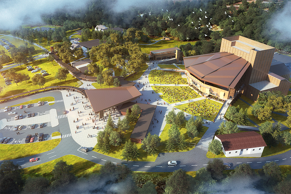 Rendering of an aerial view of the Filene Center after updates.