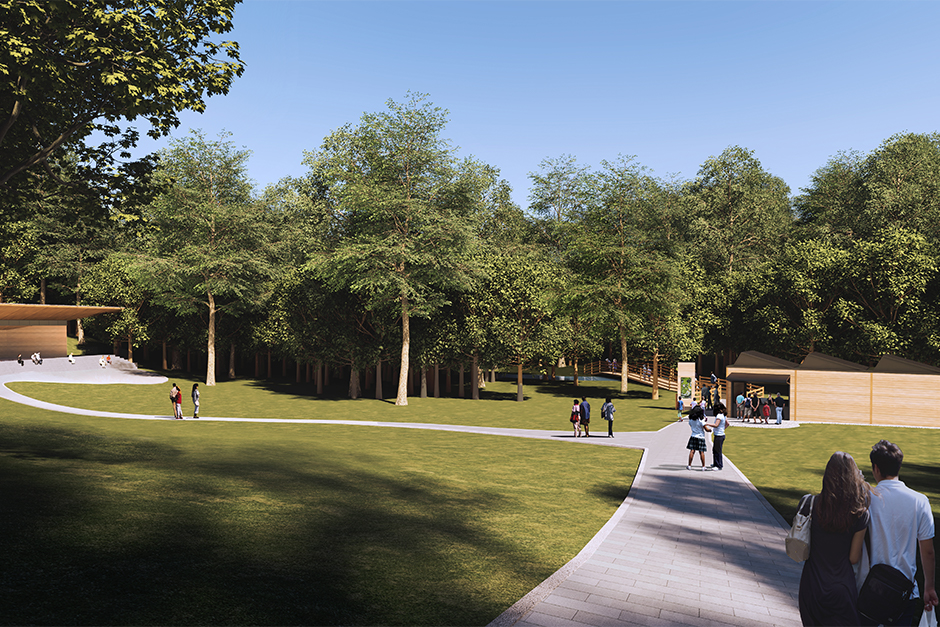 Rendering of the future Children's Theatre-In-The-Woods updated buildings.