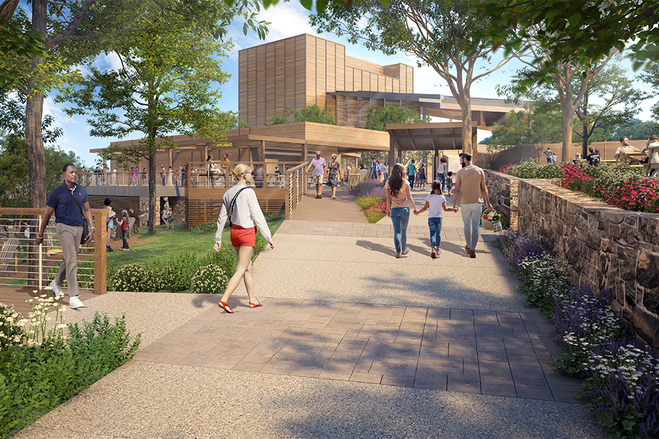 Rendering of path to Filene Center with new Meadow Overlook.
